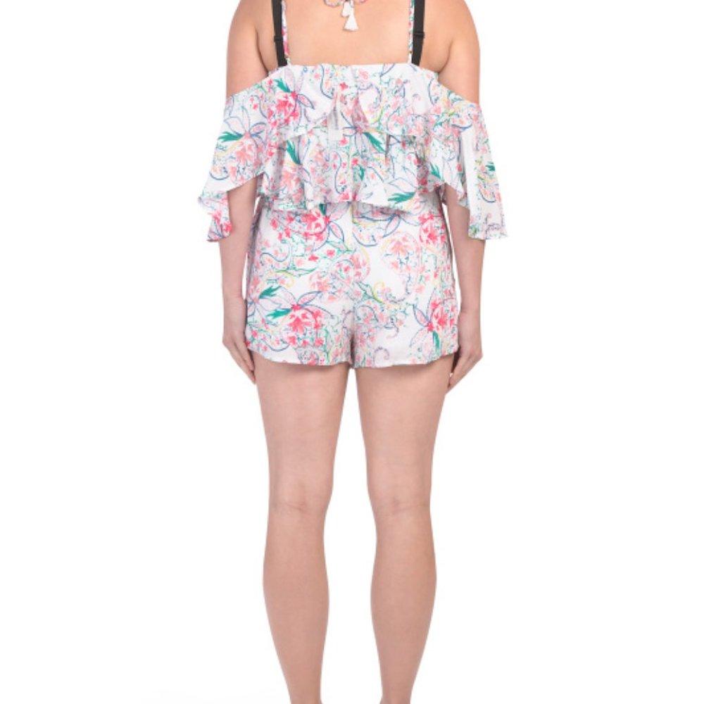 L*SPACE Floral Drawstring Ruffle Romper Cover-up - Picture 2 of 6